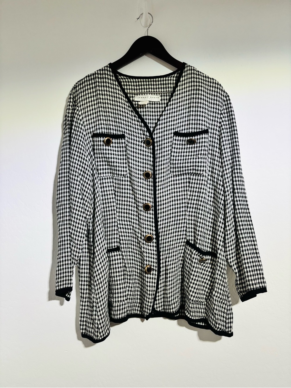 Kathryn Deene Houndstooth Blazer Jacket Womens‎ Size 24 Black White